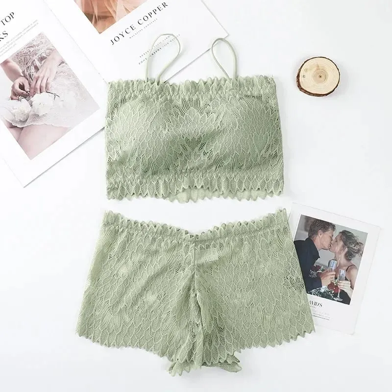 Women Lace Tube Bra and Panty Set Wireless Underwear Summer Padded Bralette Female Sexy Lingerie Low Rise Briefs — image 5