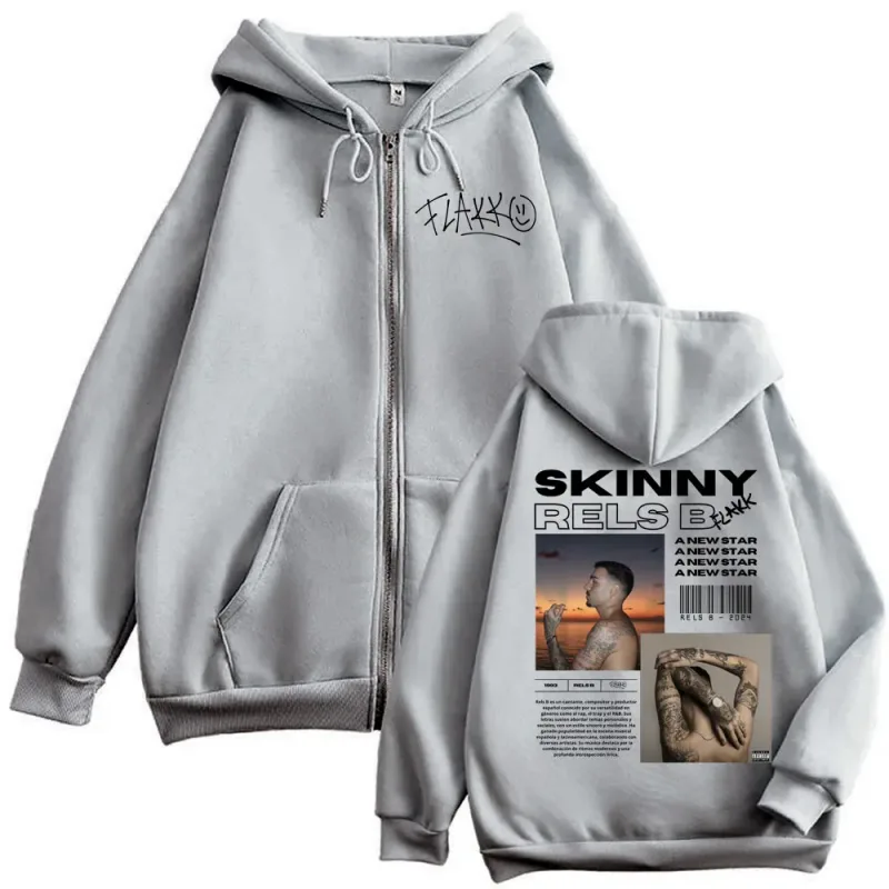 Rapper RELS B Álbum Cartaz Gráfico Zíper Hoodies Homens Mulheres Hip Hop Vintage Zip Up Pulôveres Moda Casual Moletons com Capuz
