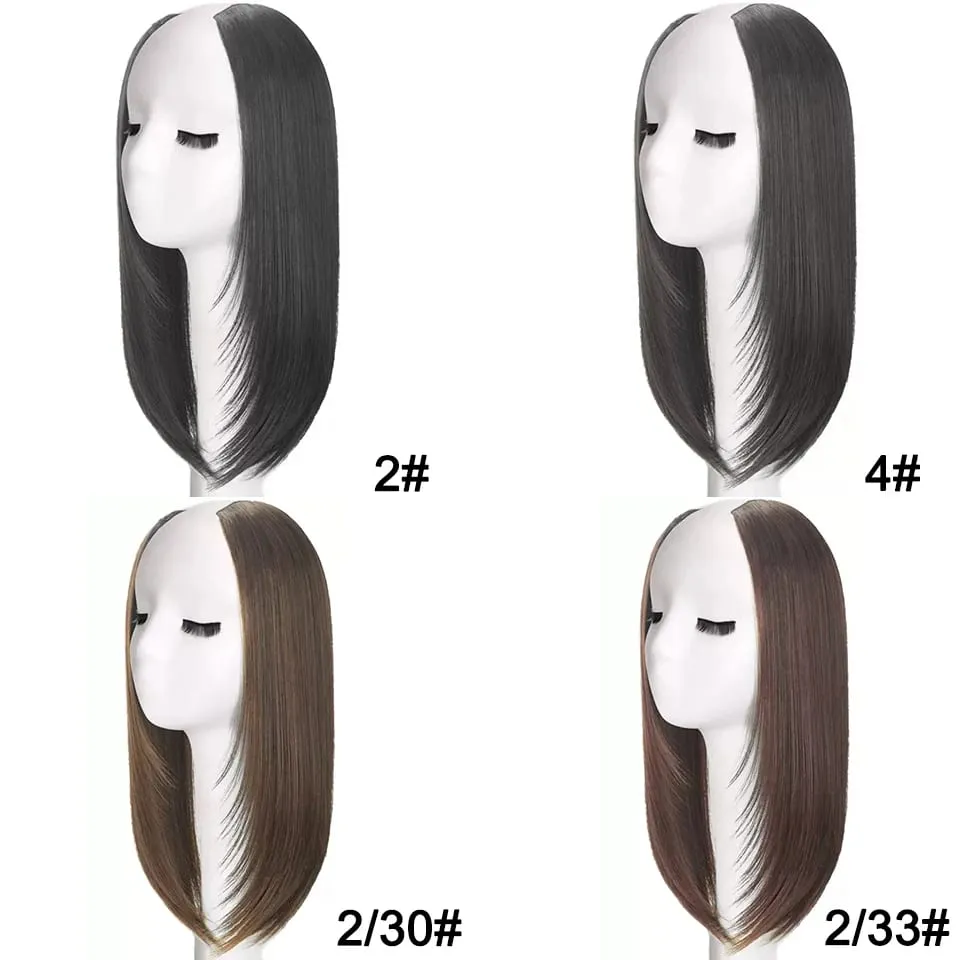 Synthetic Long Straight Hairstyles Clip In Hair Extension V Shape Heat Resistant Hairpieces Brown Black Hair — image 7