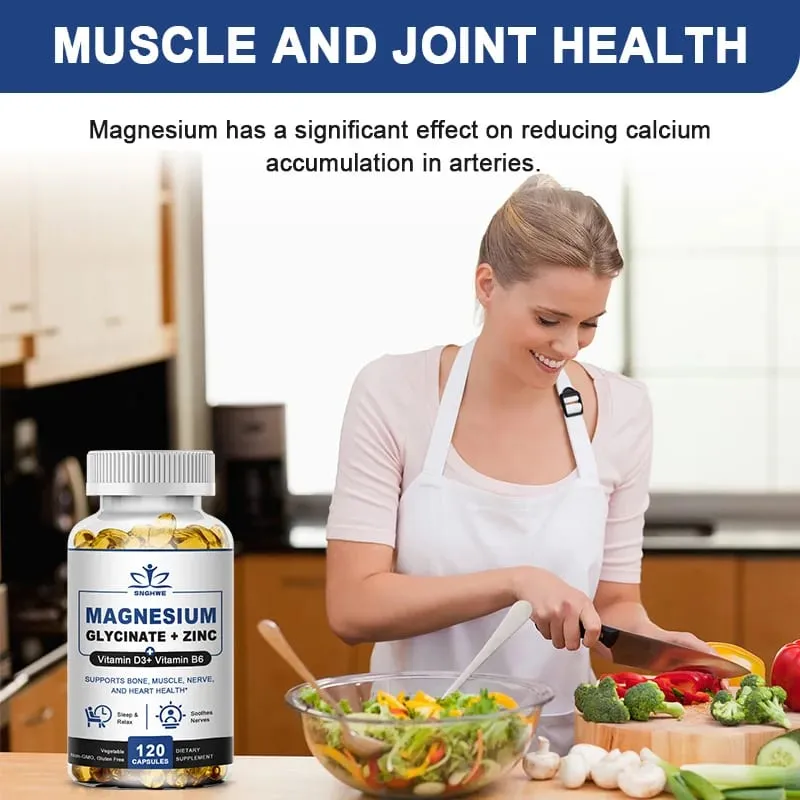 Magnesium & Zinc Capsules for Muscle Joint Bone Enzyme & Heart Health Rest &Relaxation Magnesium Glycinate Supplement