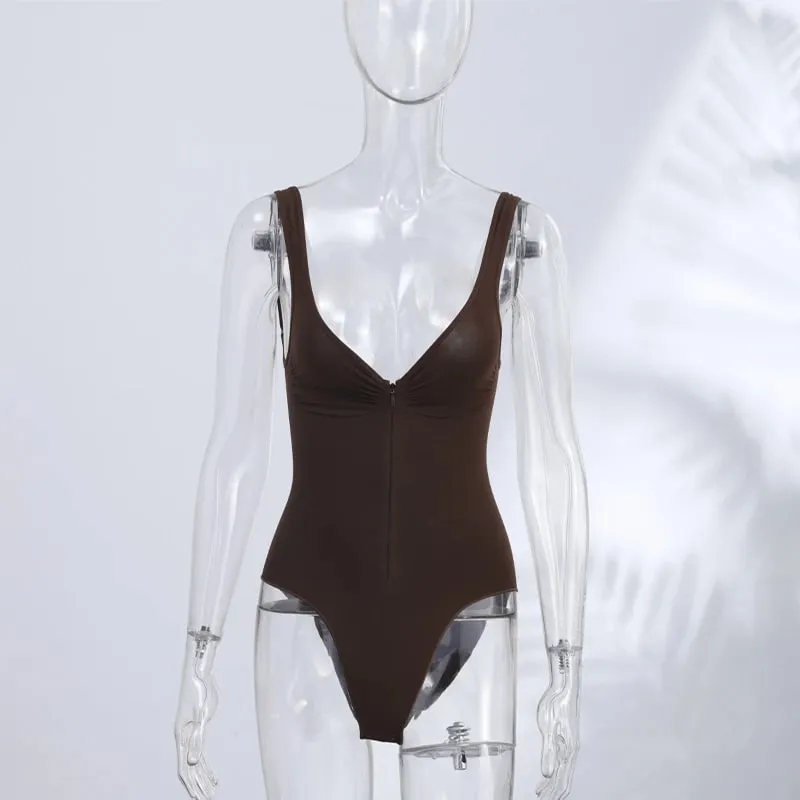 Sexy Tight Corsets Bodysuit For Women Deep V-neck Zippers Sleeveless Slimming Underwear 2026 New Lady Solid Backless Rompers