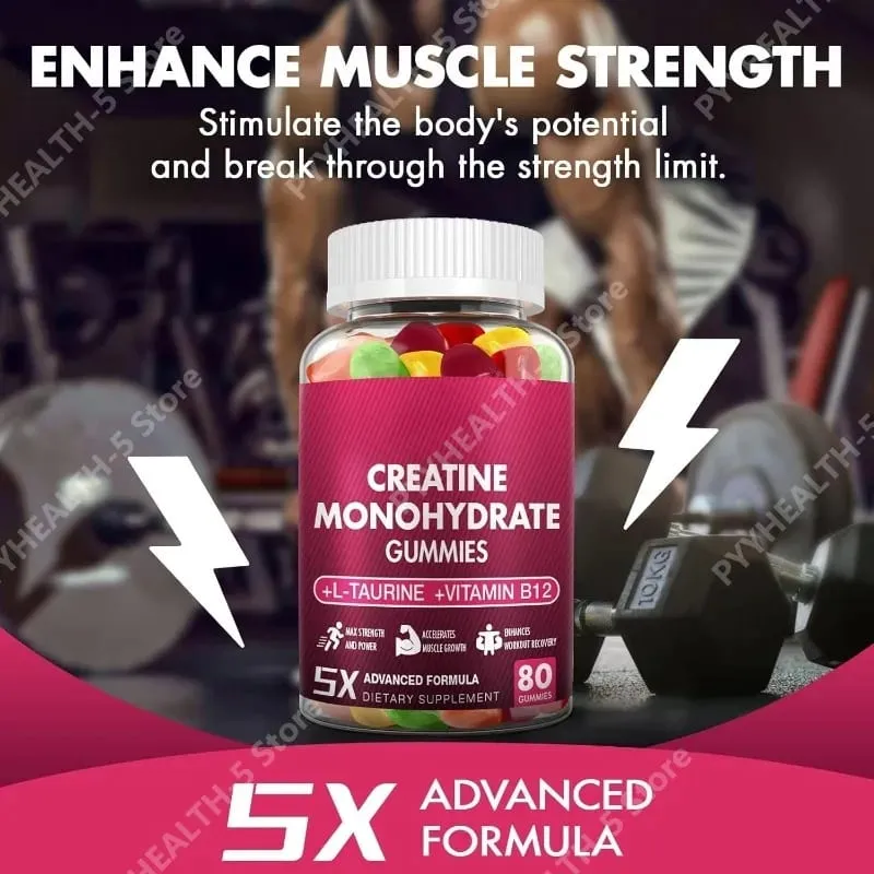 Creatine Monohydrate Gummies - 5g for Men & Women 80 Count Creatine Chewable Supplements for Muscle Gain Muscle Strength