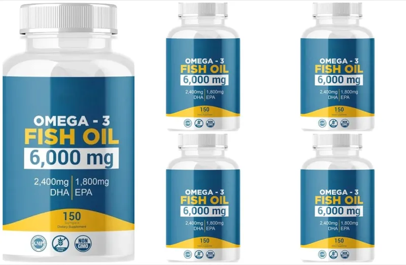 Omega 3 Softgels de óleo de peixe Suplemento diário de alta potência EPA DHA para adultos apoia a saúde imunológica das articulações 150 Softgels não OGM