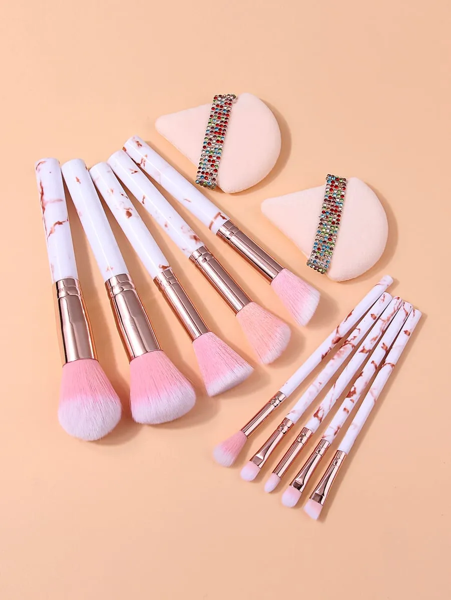 12Pcs Professional Makeup Brush Set with 2 Makeup Puff Soft Cosmetic Brushes for Powder Blush Eyeshadow Complete Makeup Kit — image 2
