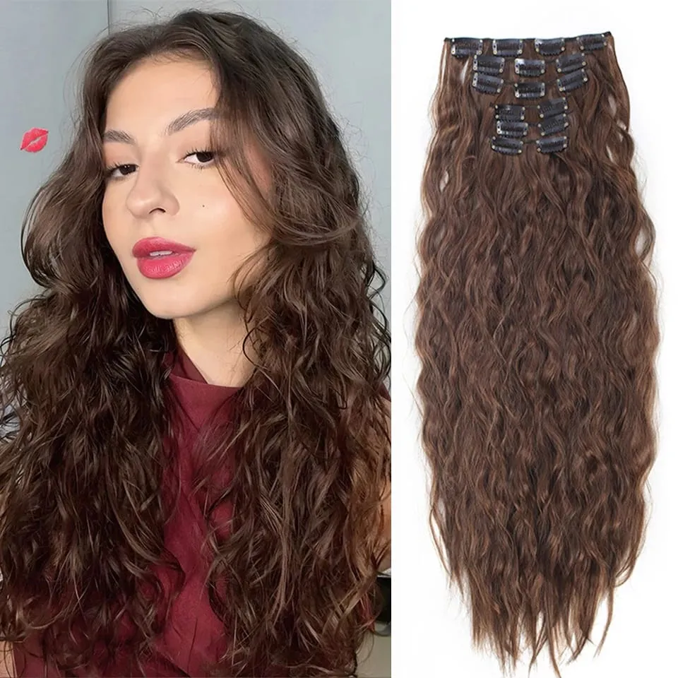 Synthetic Long Wavy Clip In Hair Extensions Hairpiece 6pcs/set For Women Brown Blonde Black Daily Party Halloween And Christmas