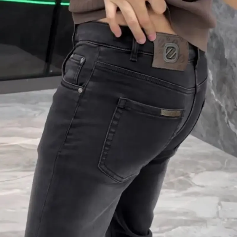 High-end Jeans Men's Spring and Summer Versatile Slim Pants Black Trendy Brand Business Trousers Men Clothing Low Rise Jeans — image 7