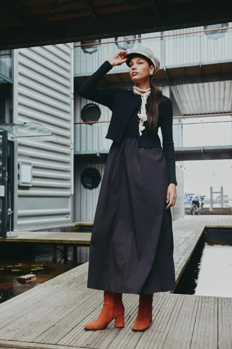 AS AW25 Patchwork dress round neck ribbing top + skirt + cardigan pambabaeng damit — image 5