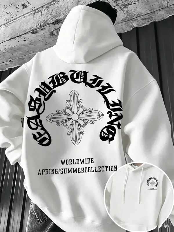 Gorgeous Gothic pattern design men's fall-winter American retro trend dark and mysterious atmosphere-themed hooded sweatshirt. — image 6