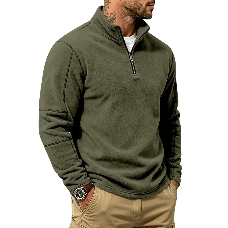 Men's Quarter Zip Polar Fleece Pullover Stand Collar Long Sleeve Casual Warm Sweatshirt For Autumn Winter Daily Commute Wear — image 7