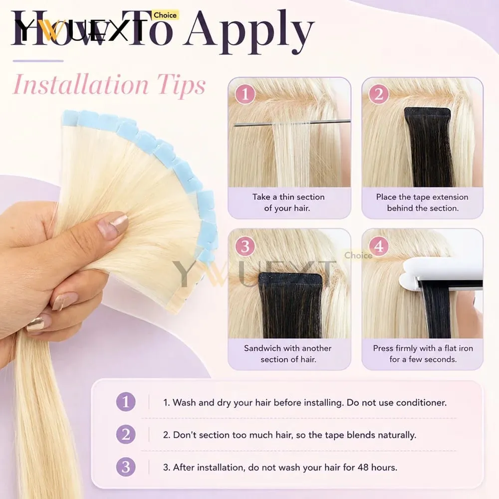 Mini Tape in Human Hair Extensions Natural Straight For Women 12inch-20inch 12.5g-20g Easy to Wear 10pcs/pack Salon Quality — image 6