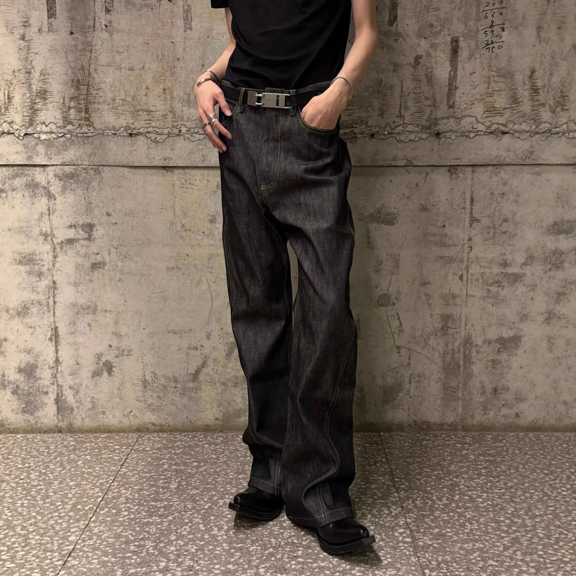 2026 Spring Original Cow Scimitar Bootcut Jeans Men's Commuter Pants Embroidered Trousers