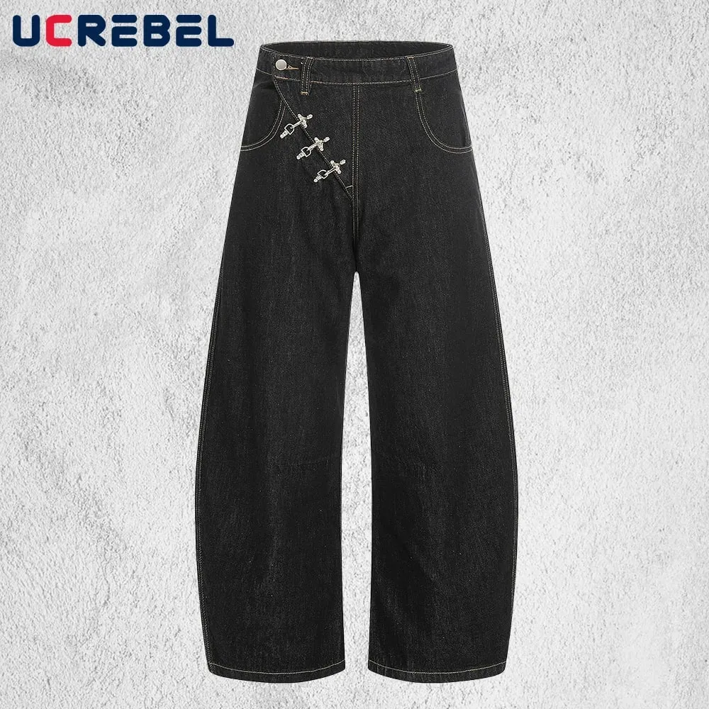 Airplane Buckle Jeans Mens High Street Wide Leg Baggy Denim Pants Man — image 1