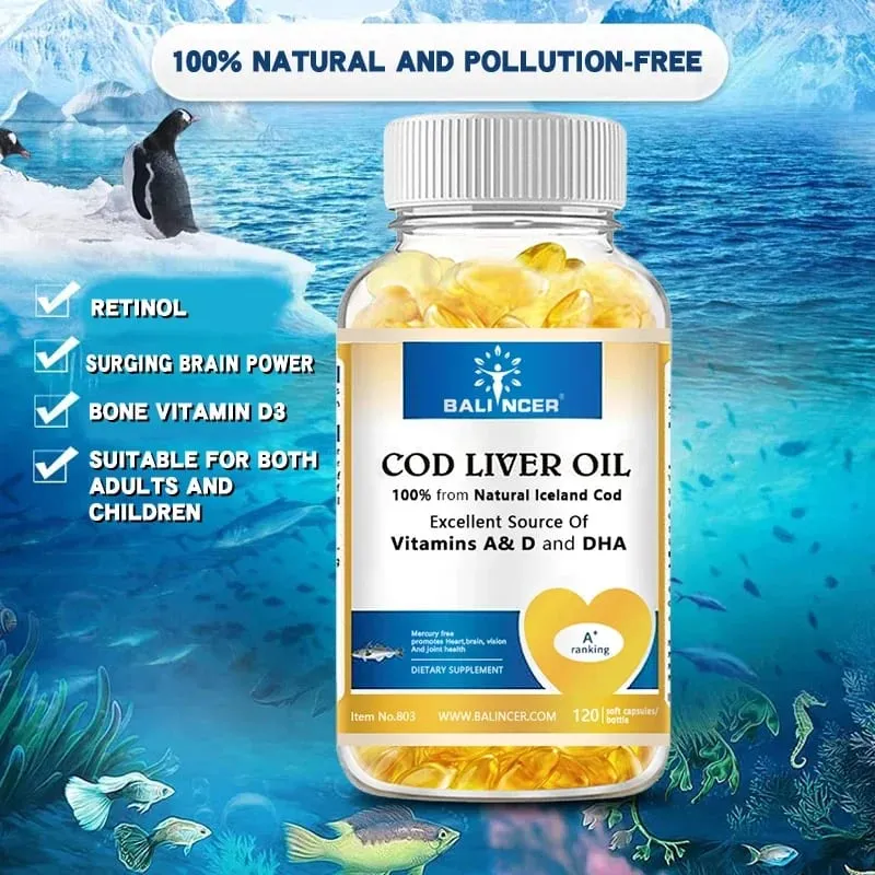 Přírodní tobolky s olejem z tresčích jater - bohaté na omega-3 EPA DHA vitamín A D - podporuje imunitní systém srdce, mozek, klouby a zdraví očí — image 4