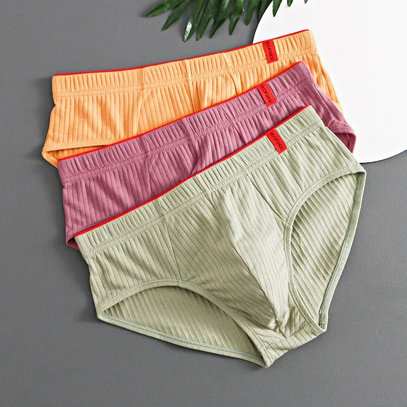 1/3PCS Panlalaking Brief sa Gitnang Baywang Elastic Soft Breathable Anti-septic U Convex Striped Solid Color Casual Men Underpants Underwear men — image 25