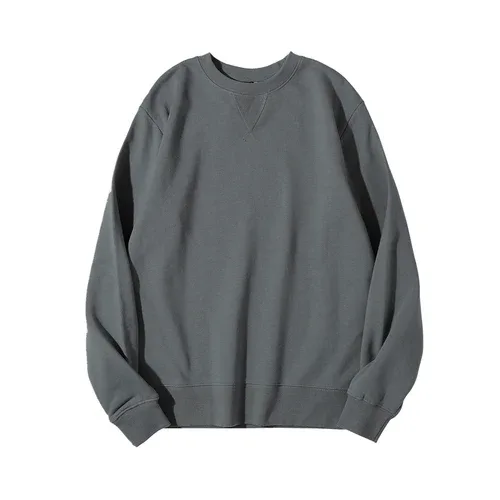 380g Tight Match Heavy Inverted Triangle Loose Versatile Solid Cotton Vintage Autum Winter Long Sleeve Round Neck Sweater — image 11
