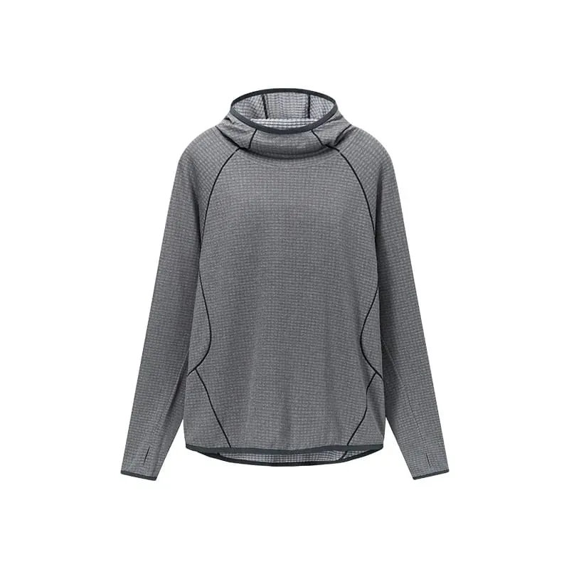 Unisex Grid Fleece Hooded Sweatshirt Thermal Lock Trail Running Tops Men Women Lightweight Breathable Hiking Base Layer