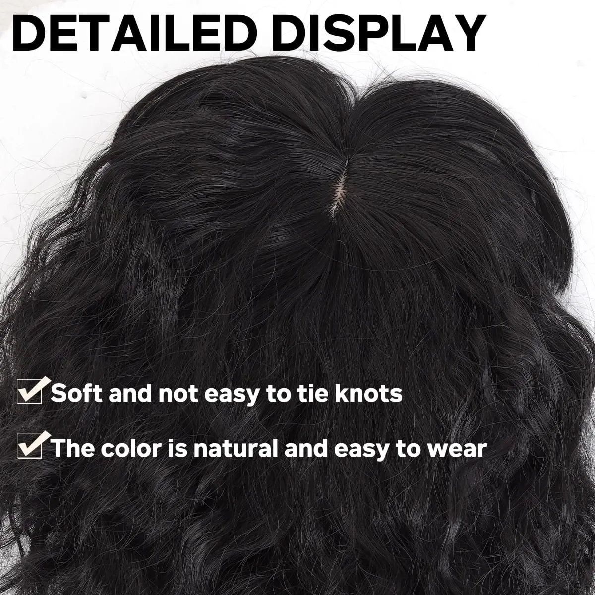 Topper Synthetic corn beard replacement block wig heat-resistant curly hair clip wig on the top of a woman's head — image 2