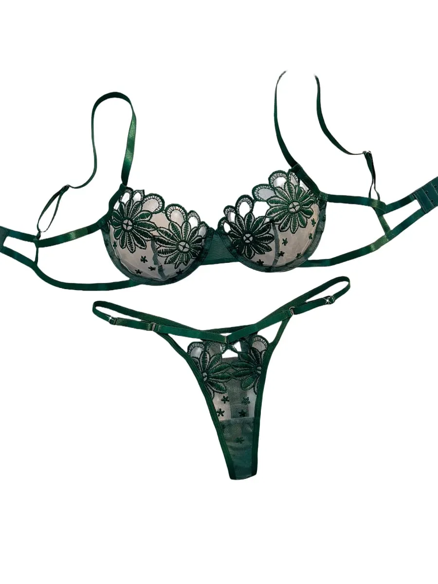 Ladies Youthful Daisy Summer Underwear Semi-Transparent Embroidered Cute Sweet Adjustable Style Women's Lingerie — image 1