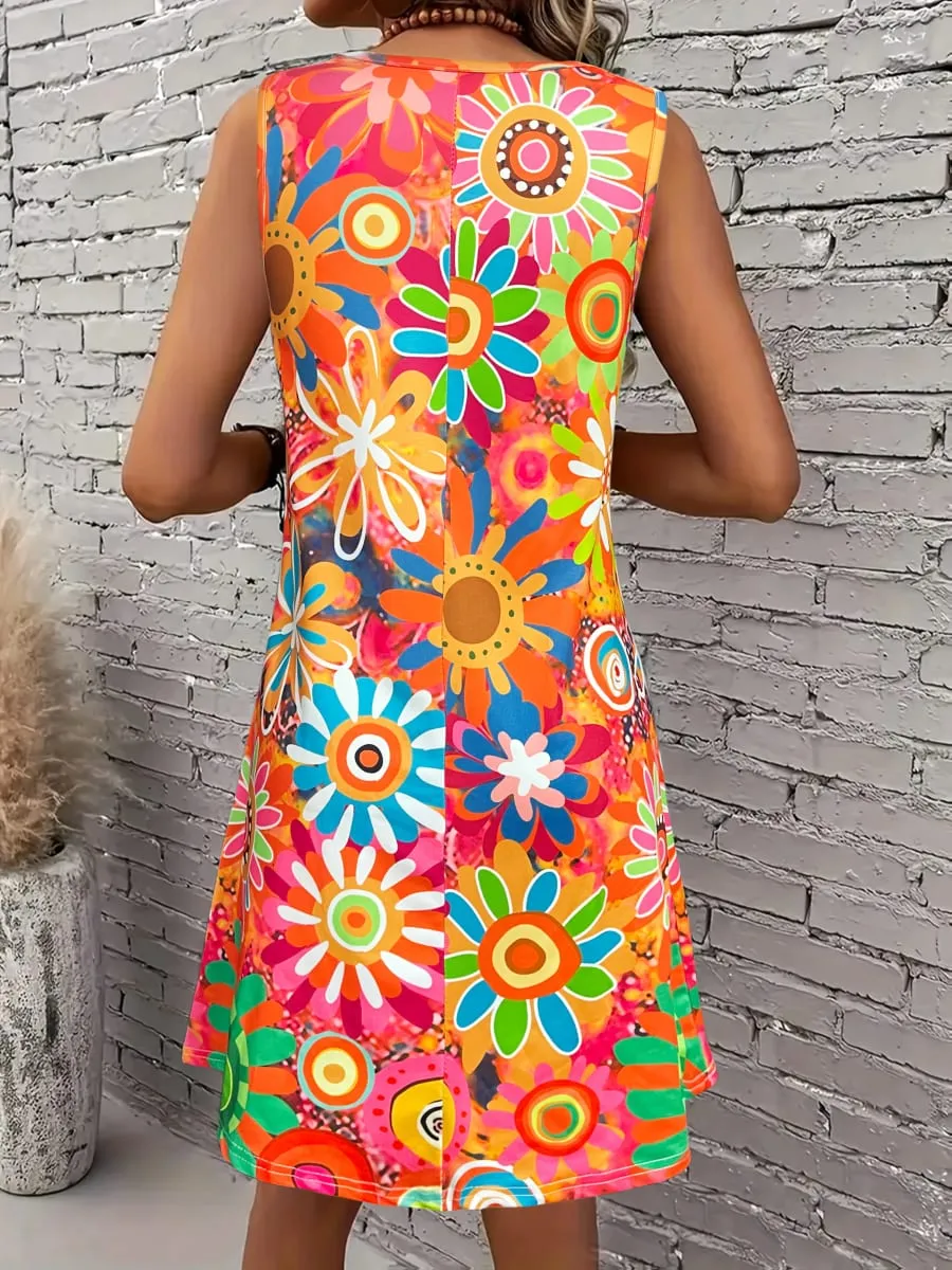 Vestido feminino vibrante com estampa floral sem mangas vestido estilo férias primavera/verão — image 2