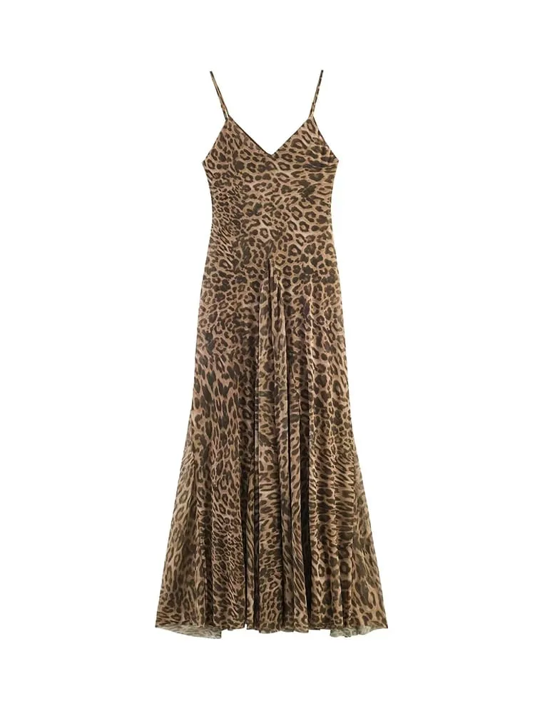 Ladies Sexy Summer Dress Women Vintage Leopard Print Sling Dress Party Suspender Sleeveless Backless Slimming Maxi Dress Female — image 3