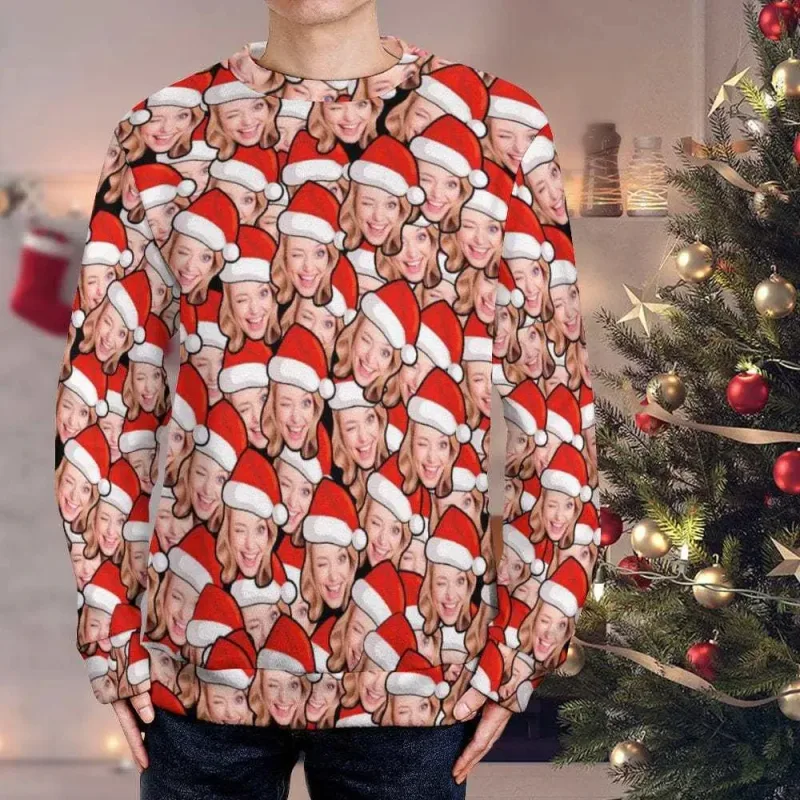 Personalizado sua foto 3d impressão feia camisola de natal diy rosto família pullovers imagem engraçada moletom personalizado presente de natal unisex — image 7