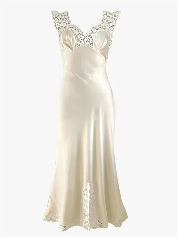 Tossy Fashion Satin Lace Long Dress Women V-Neck Patchwork Hollow Out Walang manggas na Lace-Up Dress Panggabing Pambabae Autumn Maxi Dress — image 9