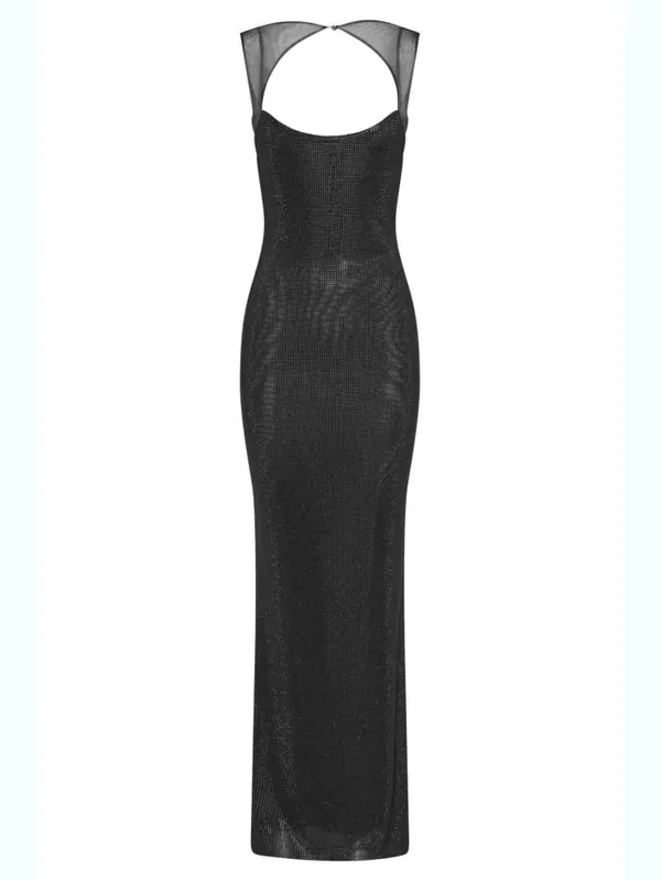 Sexy Square Collar Mesh Patchwork Diamonds Long Dress Women Backless Shiny Rhinestone Slim Dresses Evening Party Cocktail Gowns — image 9