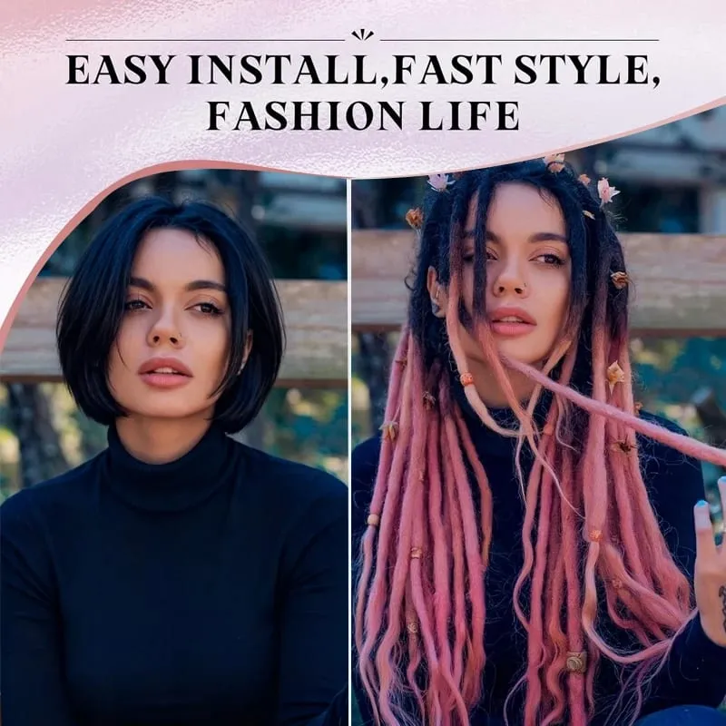 2Pcs 24"Clip‑in Synthetic Braided Hair Extensions with BB Clips Handmade Crochet Hair Pieces for Cosplay Hip‑Hop Festival