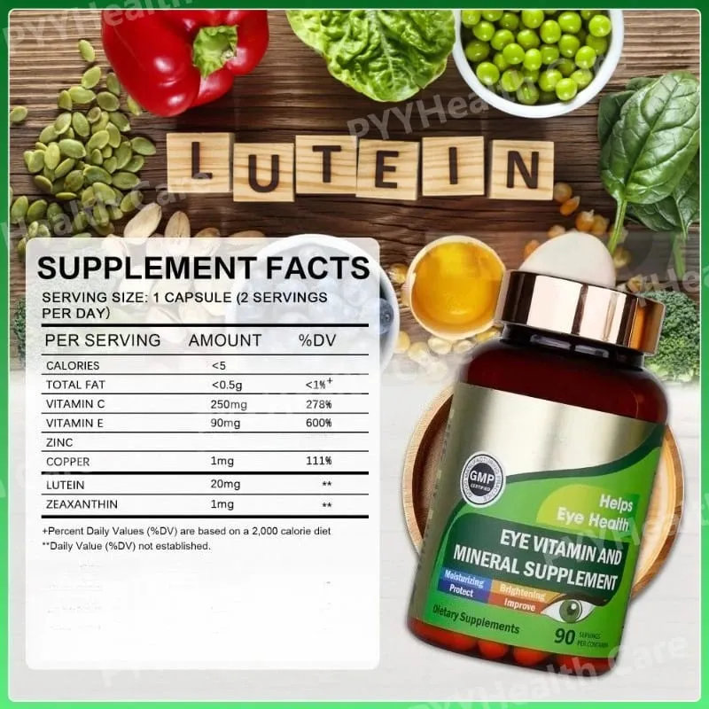 Cápsulas de vitaminas para os olhos de luteína com zeaxantina zinco suplemento nutricional diário para os olhos suporte para a saúde dos olhos para adultos garrafa de 90 contagens — image 6