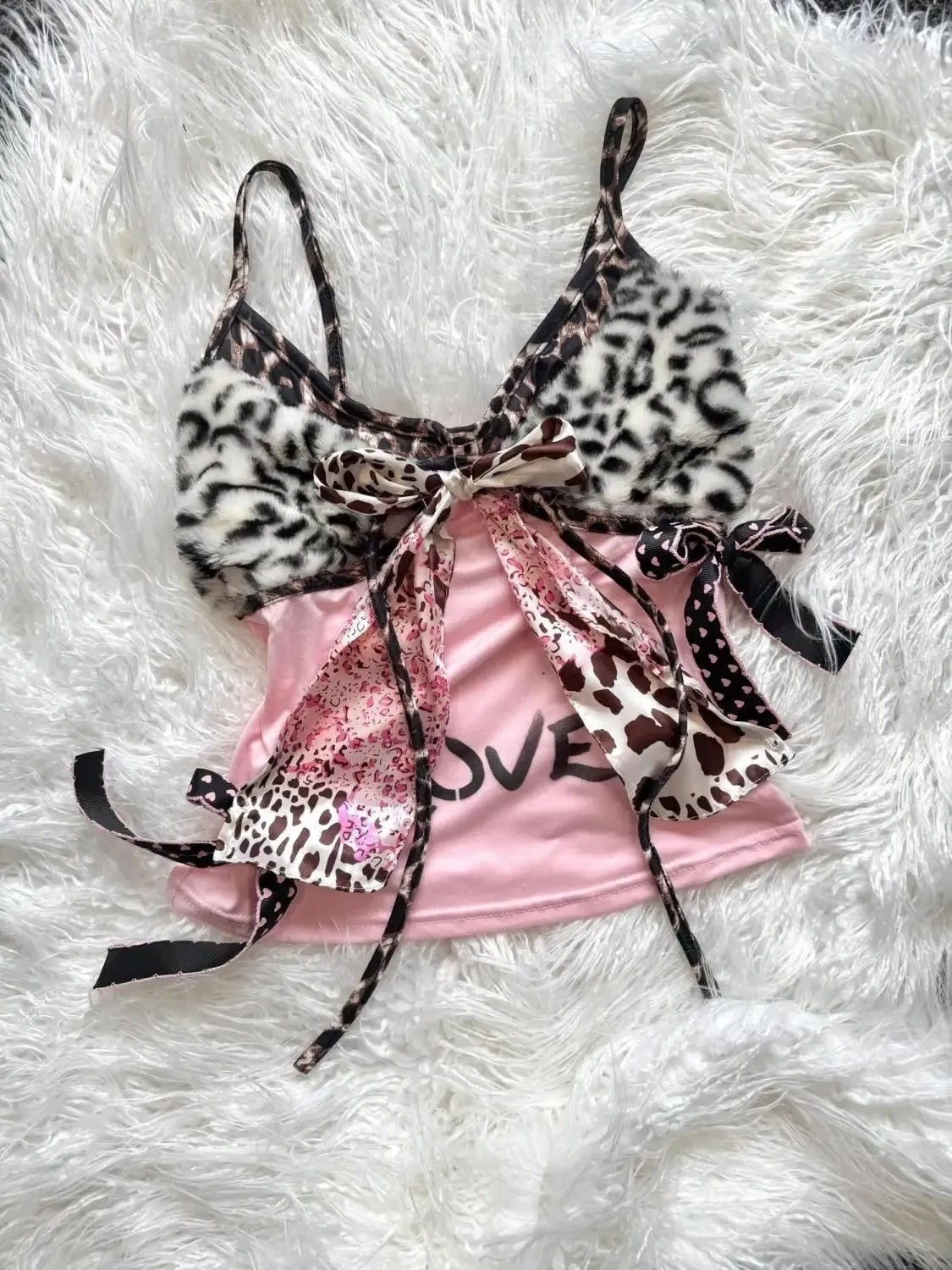 American Harajuku Hottie Camisole Subculture Leopard Patchwork Bow Halter Vest Y2K Aesthetic Letter Print Tanks Women's Slim Top — image 4