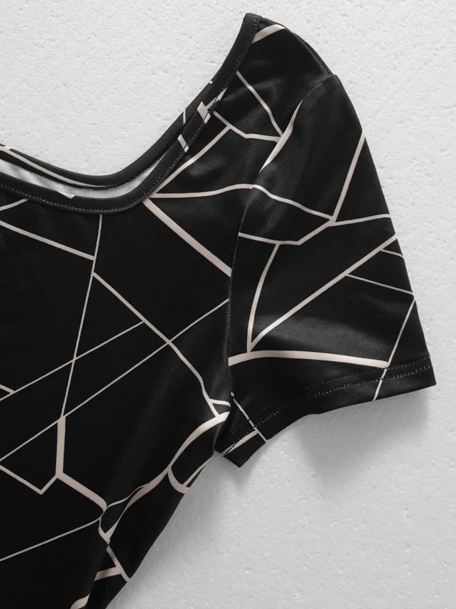 Women Dress Square Neck Short Sleeve Geometric Print Bodycon Mini Dress Sleek Spring Summer Chic Party Club Night Out Flattering — image 6