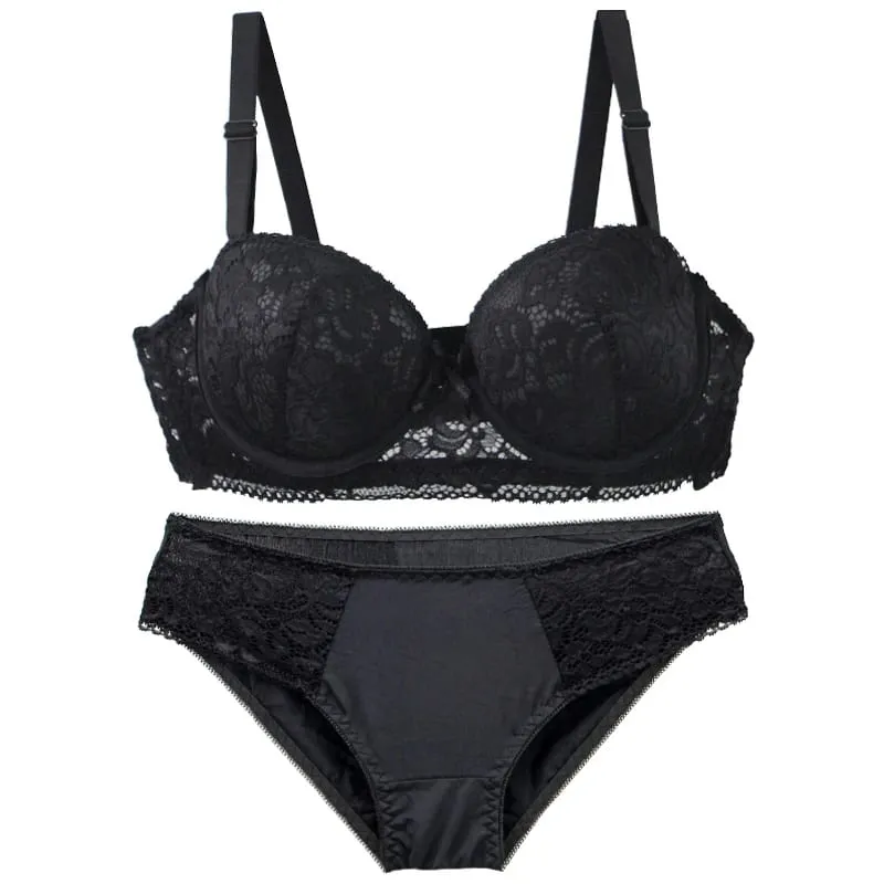 2025 Bagong Floral Knitted Underwire Bra Para sa mga Babae na Adjustable Straps Lace BC Cup Underwear Push Up Minimizer Padded Lingerie — image 2