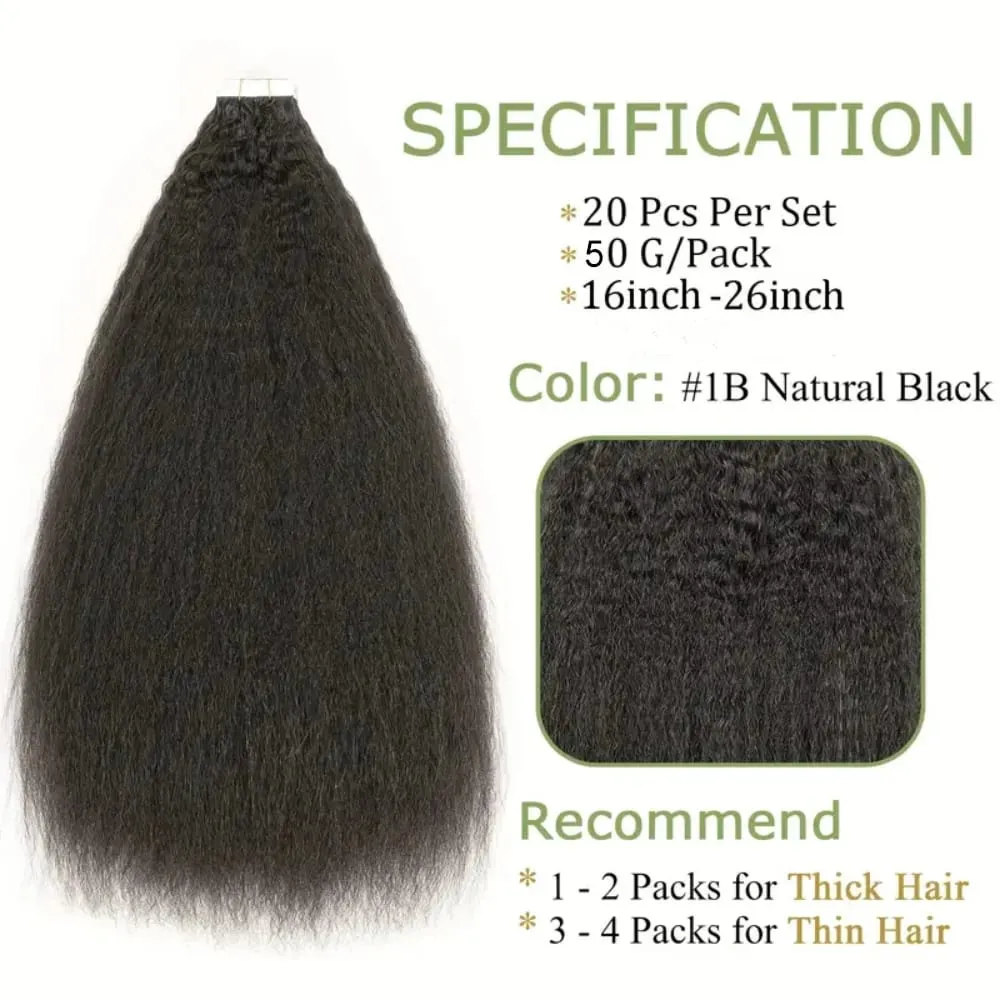 Tape In Hair Extensions Human Hair Natural Color Kinky Straight Skin Weft Seamless Invisible Tape In Extensions for Women — image 2