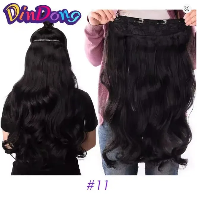 24 Inch Clips in Hair Extensions for Women Synthetic Long Natural Wavy Curly Hair in One Hairpiece Weft with Secure 4 Clips in