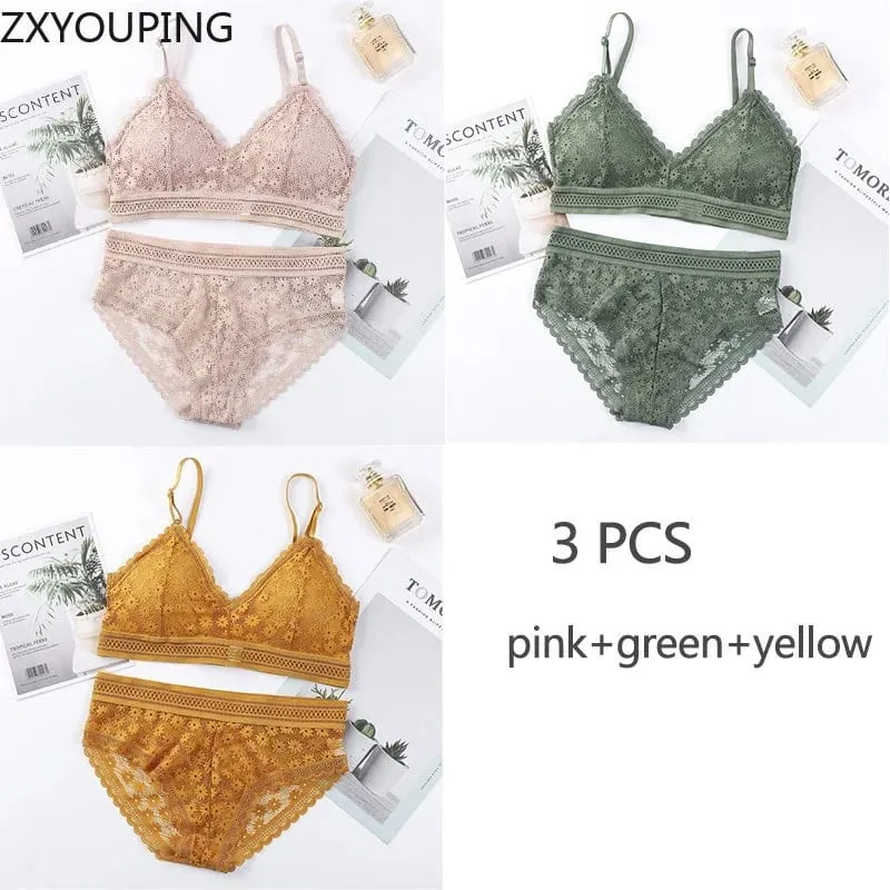 3 Piece Set Bra Sexy Lace Beauty Back Suit Underwear Magtipon ng Seamless Pambabaeng Kasuotang Panty Kumportableng Lingerie — image 11