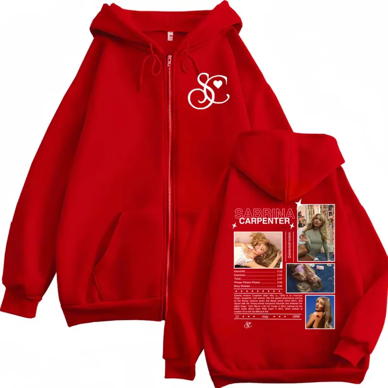 Singer Sabrina Carpenter Graphic Zipprer Hoodie Fashion Aesthetic Zip Up Hooded Sweatshirts Men Women Casual Oversized Pullovers — image 5