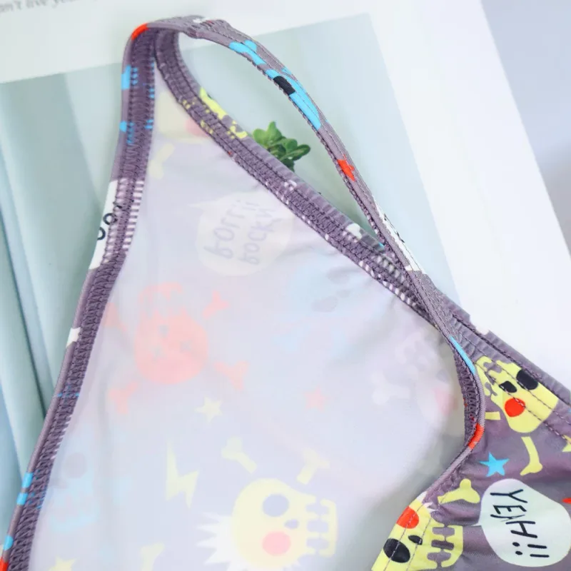 Cuecas masculinas de cintura baixa com bolsa grande e estampa de caveira, tecido elástico confortável para uso diário