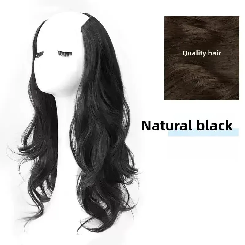 Synthetic Women Long Curly Invisible Seamless V-shaped Wig Simulated Increase Volume Fluffy High-level One-piece Hair Extension — image 8