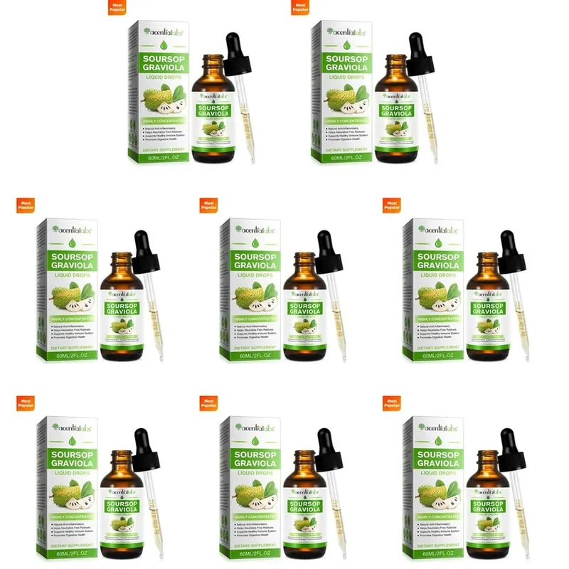 AcentiLabs Soursop Graviola Liquid Drops C-vitamin támogatja az emésztést, az immunrendszert, szabadgyökök elleni védelem 60 ml felnőtteknek
