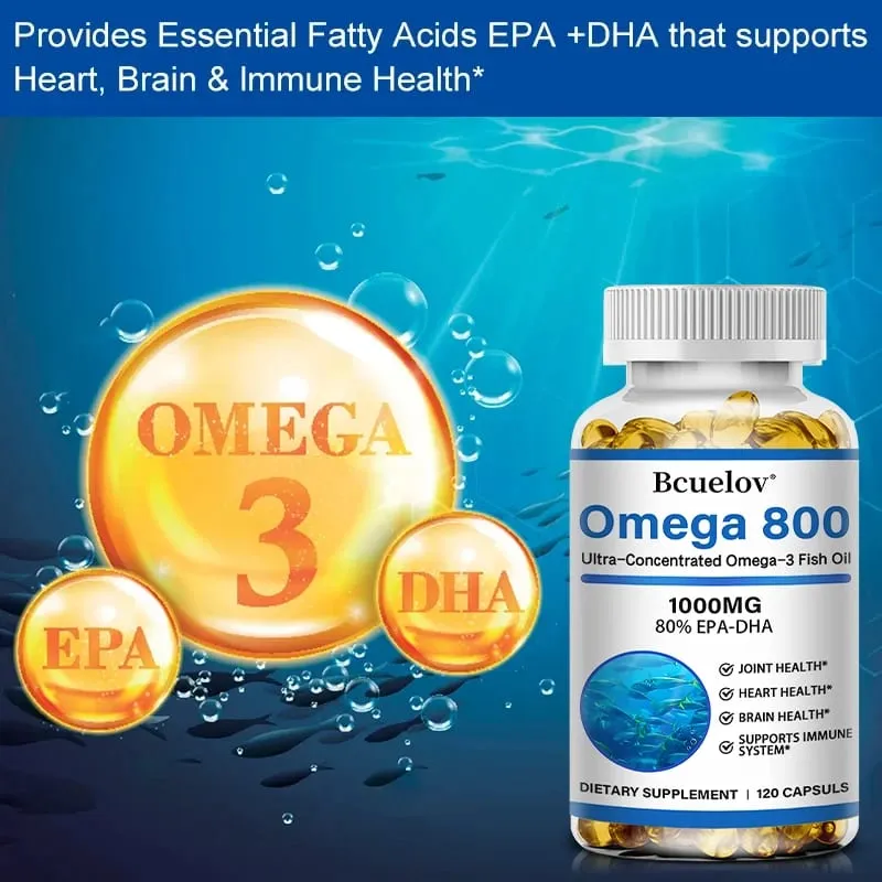 Bcuelov óleo de peixe ômega 3 suplementos 1000 mg cápsulas moles óleo de peixe ômega 3 para suporte saudável do coração e cérebro 30/60/120 cápsulas — image 5