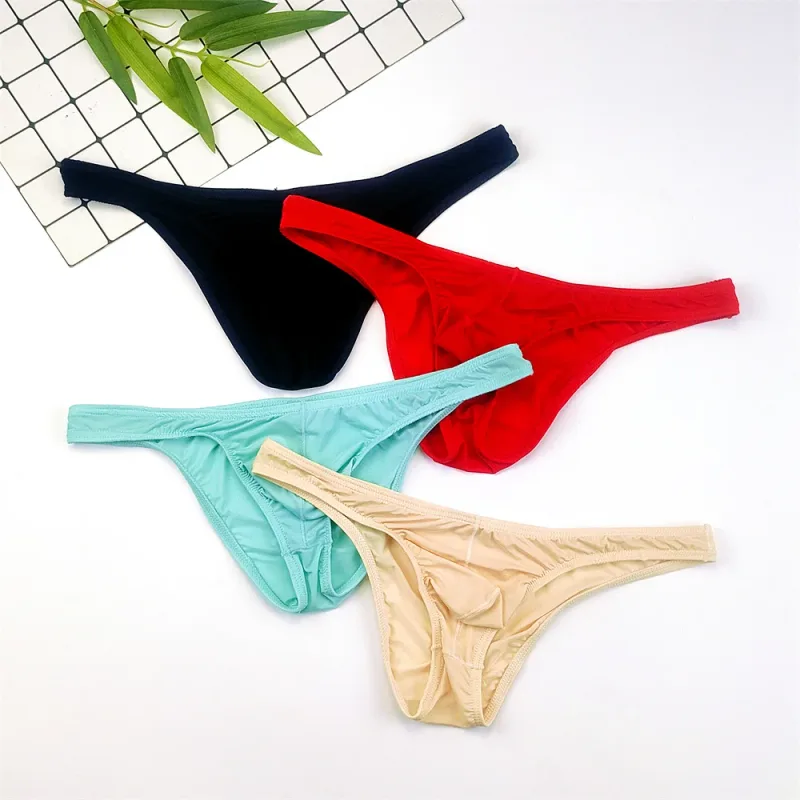 4PCS Men High Fork Briefs Mid Waist Elastic Ice Silk Brief Summer Underpants Ice Silk U Convex Pouch Male Underwear Silky Shorts — image 22