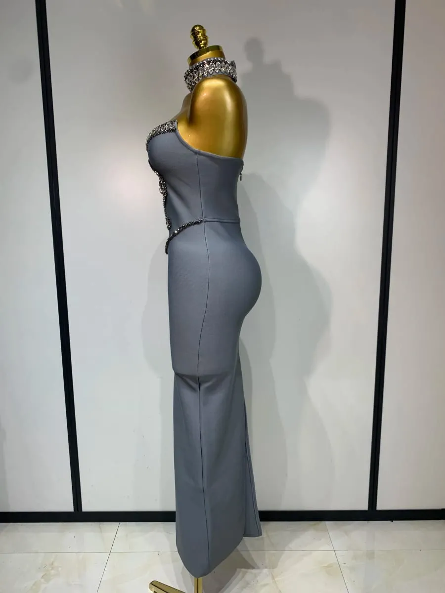 Alta qualidade sem alças miçangas com colar vestido bandagem celebridade elegante festa à noite fantasia clube vestidos de aniversário — image 3