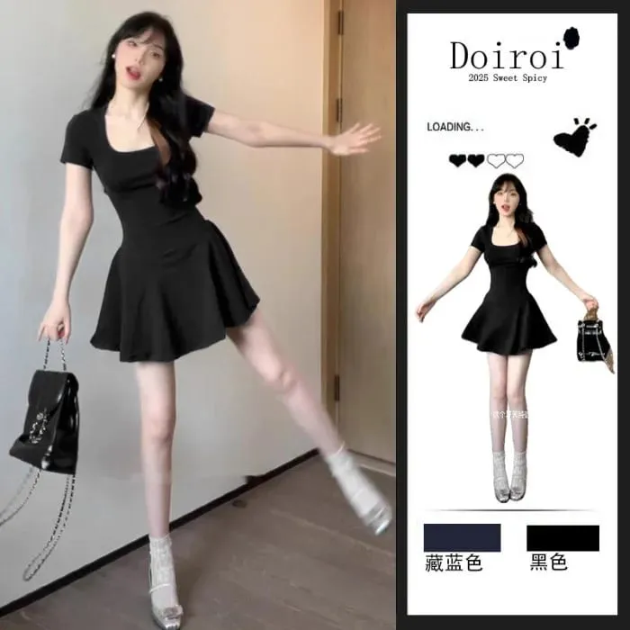 Summer Korean Style New Pure Desire Waist Trimming Slimming Fashion Temperament A Line Mini Dress For Petite Women Daily Wear Va