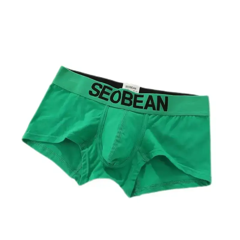 Cueca masculina de canto plano cintura baixa moda cor sólida u levantada slim fit respirável shorts — image 1