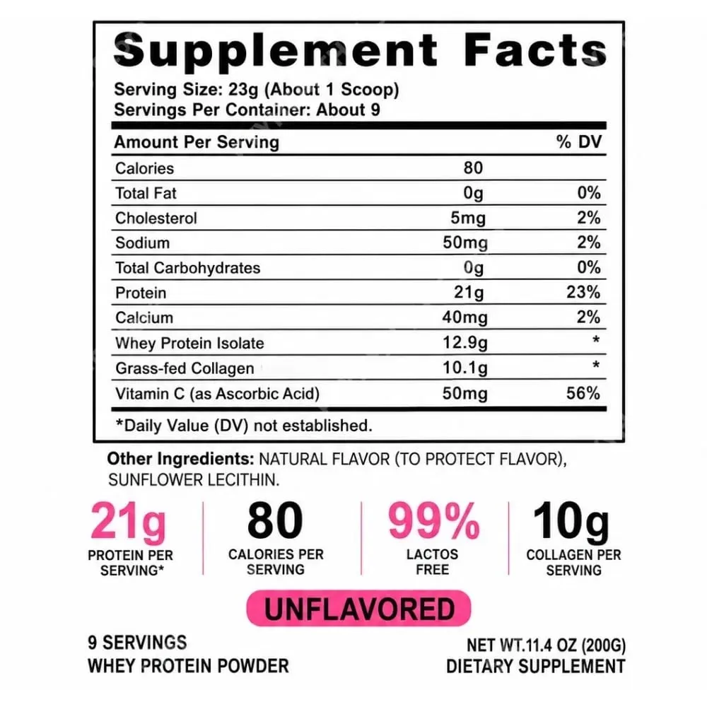 Collagen Whey Protein Powder Unflavored with Whey Isolate Collagen Peptides Vitamin C Daily Nutrition Support 200g — image 4