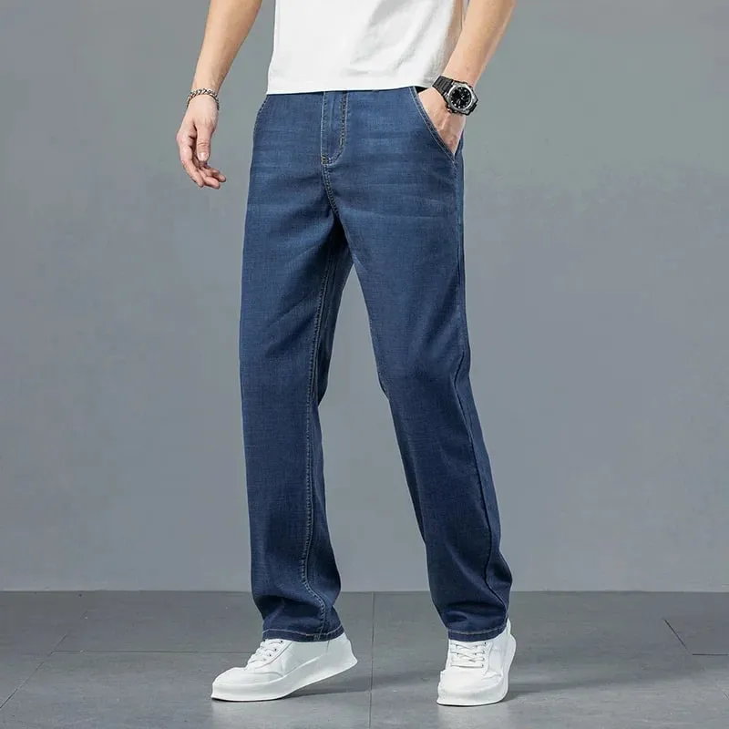 2026 New in Lyocell Fabric Summer Ultra-thin Men's Jeans Soft Drape Loose Straight Casual Denim Pants Street Wide Leg Trousers — image 5