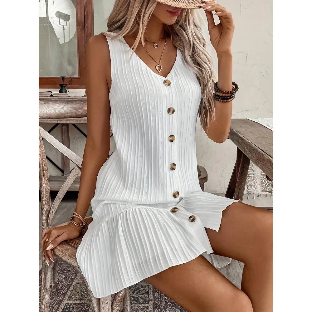 1 Piece V-Neck Elegant Summer Dress A-Line Design Comfortable and Breathable lotus Leaf Edge Grand and Elegant — image 2