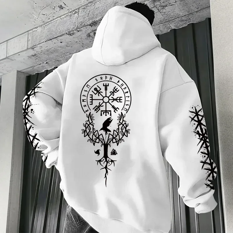 Winter and Autumn Edition Viking Nordic Runes Printed Men's Large-Sized Hooded Sweatshirt para sa Street Casual Wear — image 7