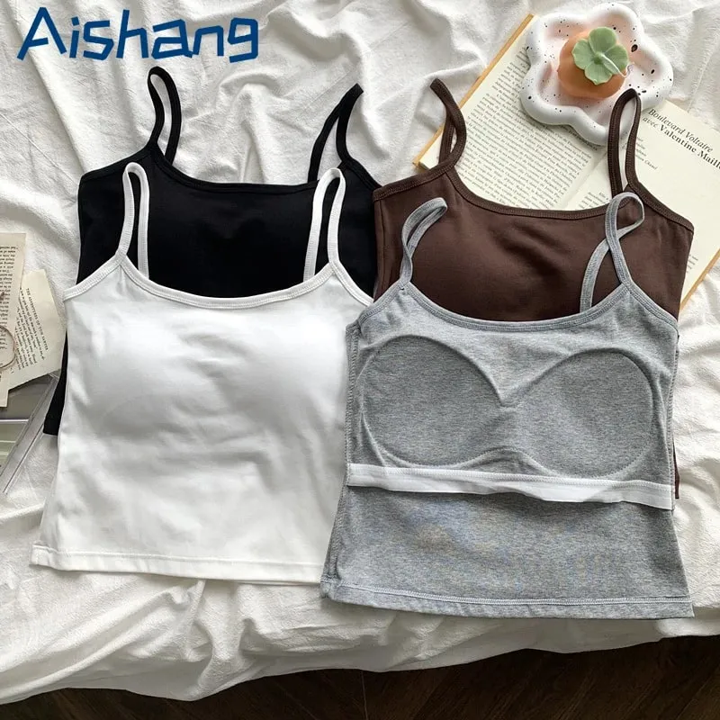 Women's Solid Color Straps Sleeveless Slim Camisole with Comfortable Chest Pad Daily Top Travel Inside Sport Cotton Vest — image 2