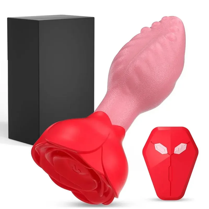 Remote Control Rotation Wiggle Tongue Vibrator Rose Butt Plug for Men Prostate Massager Adults Sex Toys for Women Men Gay